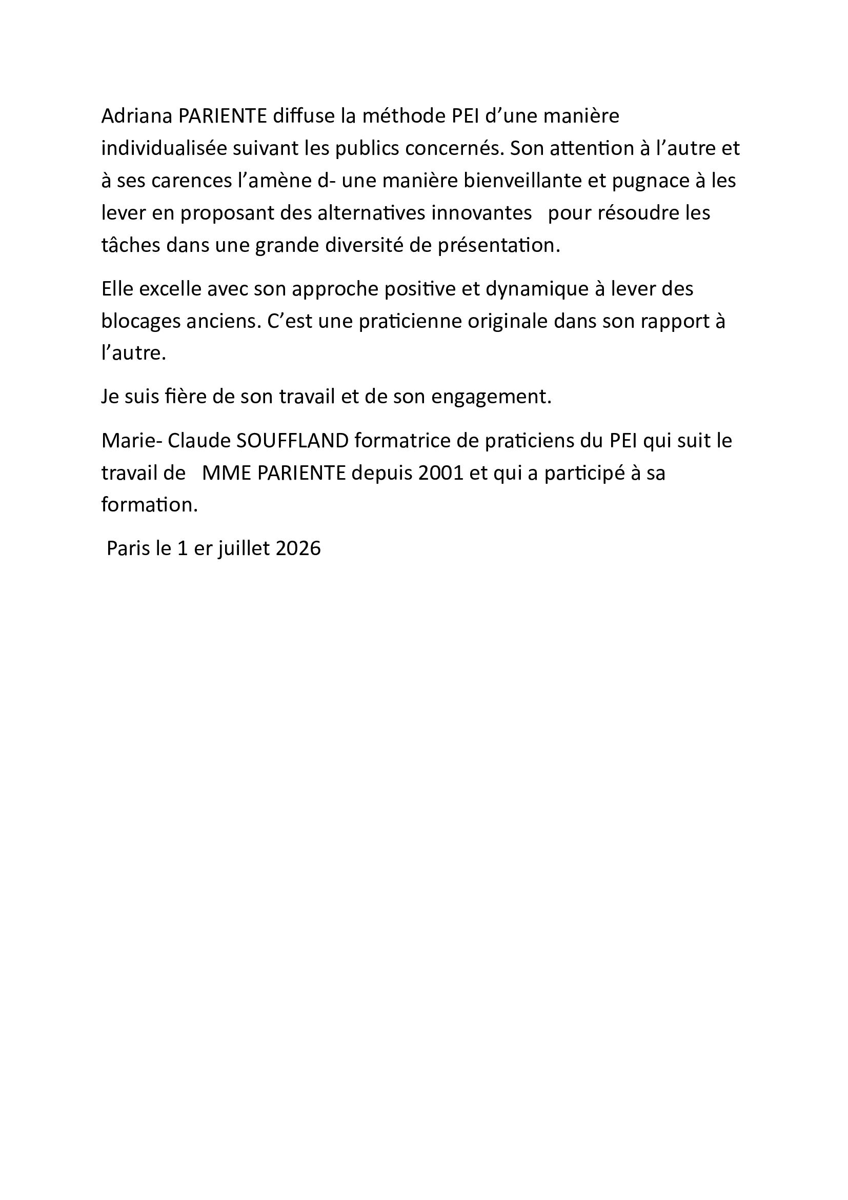 Recommandation professionnelle de Marie-Claude Souffland