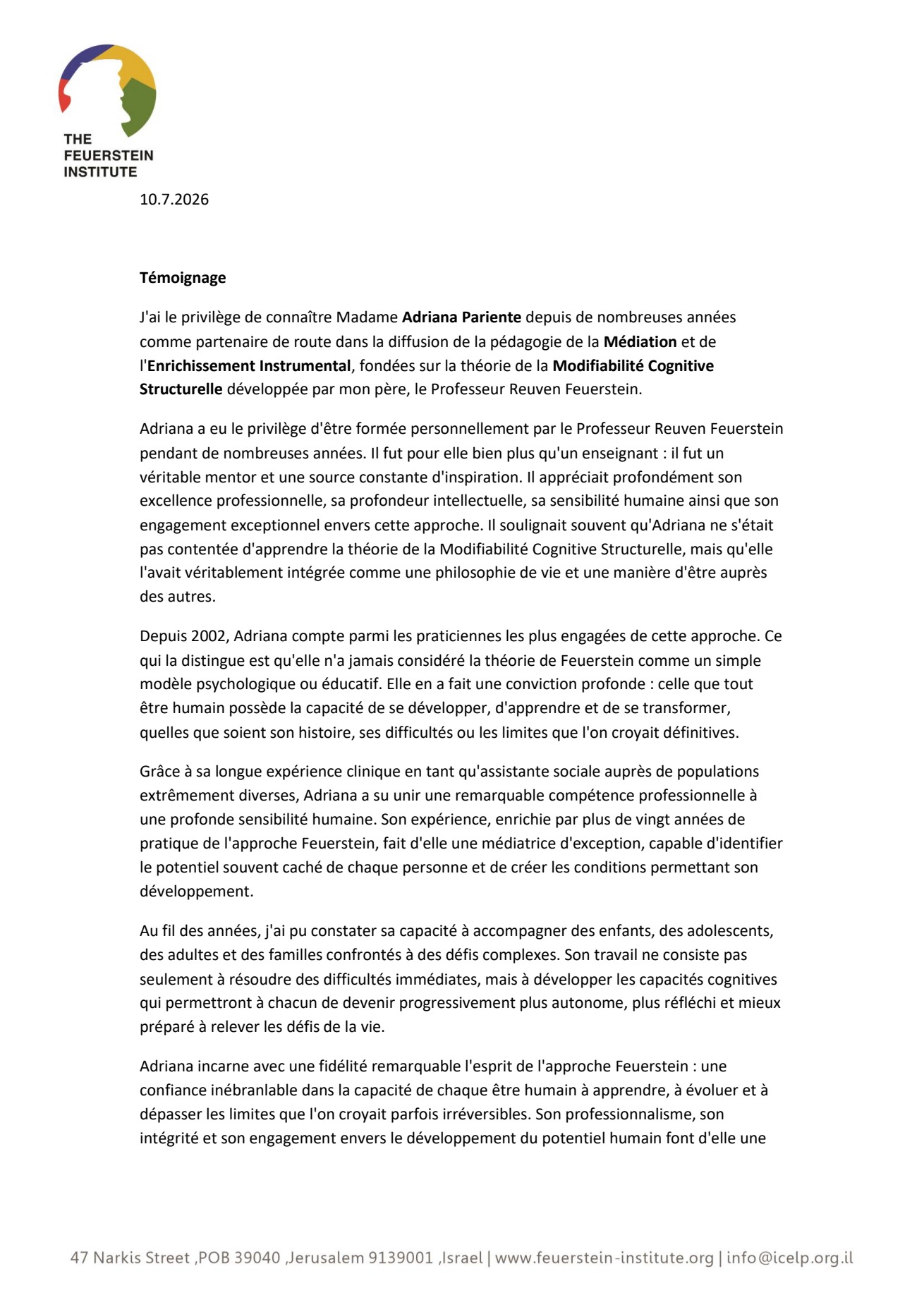 Recommandation professionnelle de Raphael Feuerstein, page 1